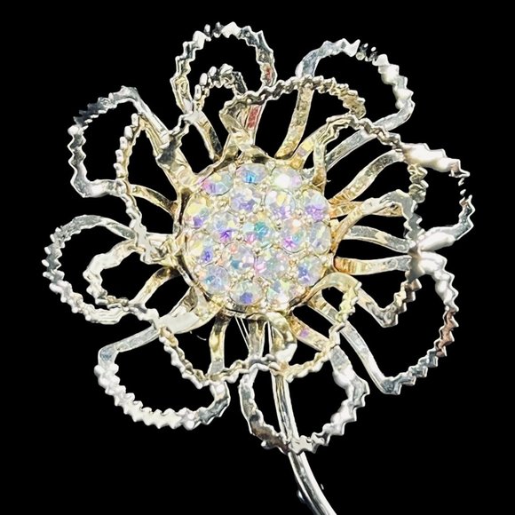 Vintage Sarah Coventry Allusions Gold Tone And AB Rhinestone Flower Brooch (4624 - Picture 2 of 5